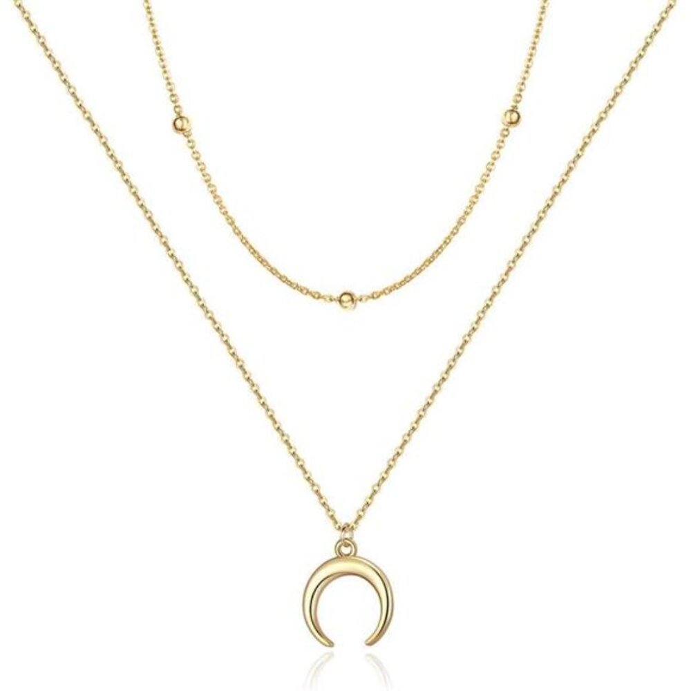 Dainty Layered Choker Necklace, Handmade 14K Gold Plated Y Pendant